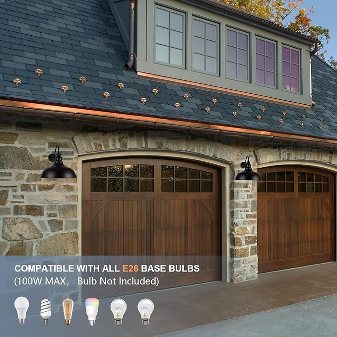 Dusk to Dawn Barn Light Outdoor, 20 Inch Dome Exterior Light Fixture Outside for House, Farmhouse Outdoor Wall Mount Light in Black Finish for Porch, Entryway, Garage, DDRZ015 BK-2PACK