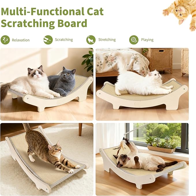 HOTEAGLE Sisal Cat Scratcher Pad Indoor -Natural Cat Hammock for Scratching and Lounging, Durable Wooden Cat Bed Ideal for Large/Small Cats（Extra Large）