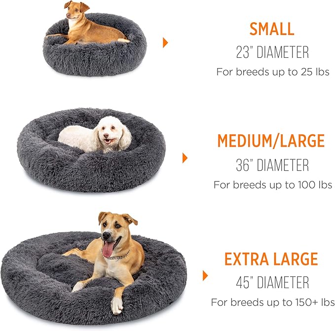Best Choice Products 36in Dog Bed Self-Warming Plush Shag Fur Donut Calming Pet Bed Cuddler w/Water-Resistant Lining, Raised Rim - Gray