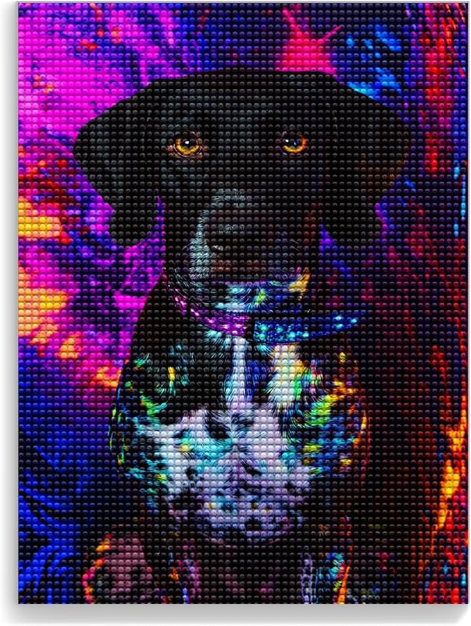 Dalmatian Under The Neon Lights Art Kits for Adults, Animal 5d DIY Diamond Painting by Numbers Kit for Adults, Full Drill Diamond for Gift Wall Decor Gem Arts 12 * 18Inch