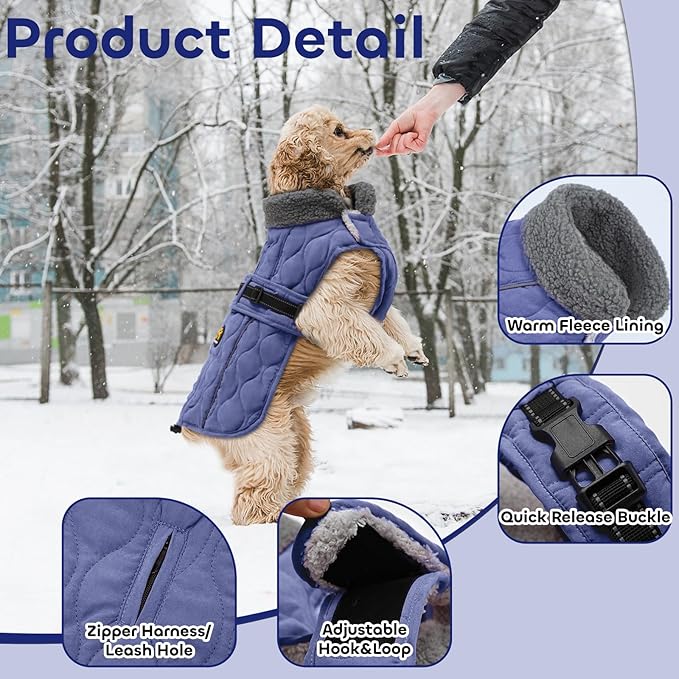 Dog Winter Jacket, Adjustable Water-Resistant Dog Warm Coat with Fleece Lining, Windproof Cold Weather Coats for Winter, Reflective Snow Jacket for Labrador Golden Retriever, NewBlue XL