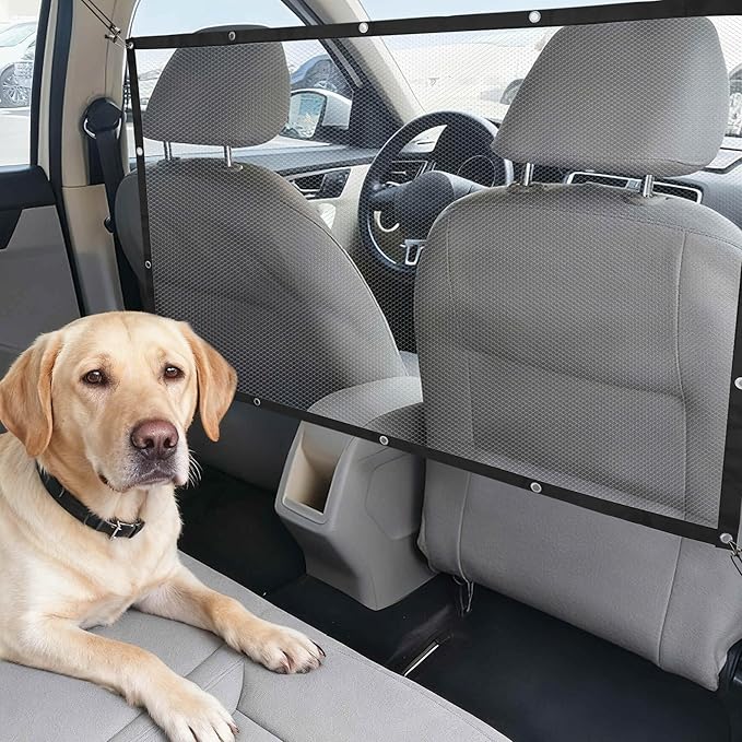 Dog Car Net Barrier, Expandable Pet Divider for Backseat, Dog Barrier for SUV Car Truck, Mesh Net with Adjusting Rope & Hook, Black