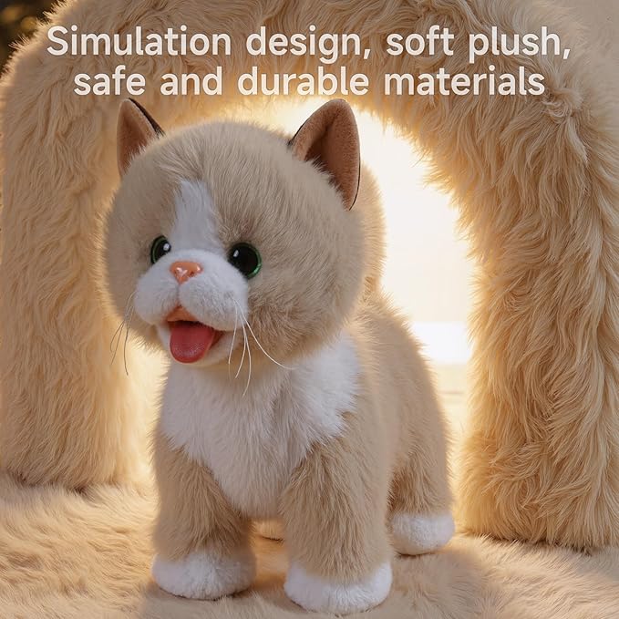 TUMAMA Walking Talking Cat Set Interactive Talking Cat, Interactive Electronic Cat Plush Toy with Leash, Wag Tail, Meows, Pretend Dress Up Realistic Stuffed Cat Age 3 4 5+ Years Old Best Gift