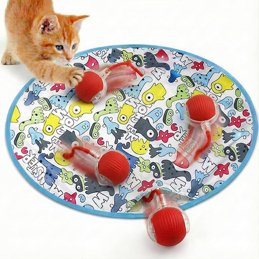 Interactive Mouse-Catching Cat Toy with Motion Sensor | Rechargeable Ball with Beep & LED Lights | Engaging Game for Indoor Cats, Reduces Boredom & Encourages Play (Blue Single Layer)