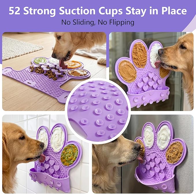 Licking Mat for Dogs & Cats, Slow Feeder Lick Pat, Anxiety Relief Dog Feeding Mat for Butter Yogurt Peanut, Purple