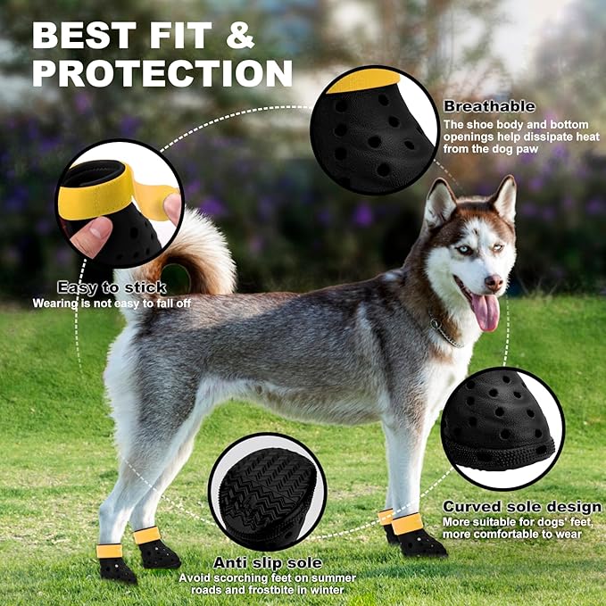 Dog Shoes Breathable Dog Shoe for Hot Pavement, Dog Booties and Paw Protectors, Non-Slip Waterproof Dog Sandals Boots (Black+Yellow, L: (3.1’’x2.5'')(L*W))