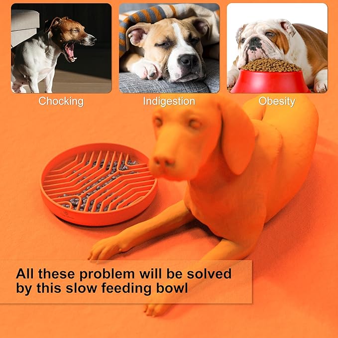 Slow Feeder Dog Bowls, Puzzle Silicone Dog Feeding Bowls with Suction Cups, Anti-Choking, Non-Slip Design, Reduces Boredom, Anxiety, Ideal for Medium to Small Dogs & Cats
