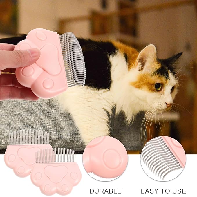 Mipcase 2pcs Cat Paw Design Pet Hair Removal Combs for Grooming, Detangling and Shedding Control, Blue Plastic Cat and Dog Brush Set for Indoor and Outdoor Pet Care