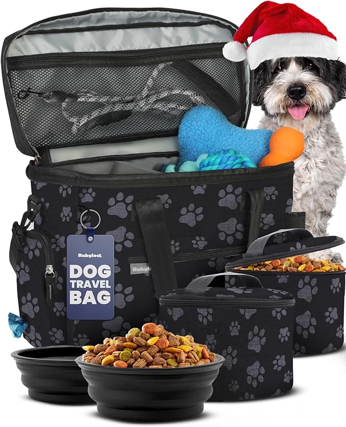 The Original Doggy Bag™- Dog Travel Bag for Supplies - Ultimate Gift for Dog Moms & Dads, Doggy Lovers & Pet Owners for Christmas- Includes 2 BPA-Free Travel Bowls and 2 Food Containers: Paw Print