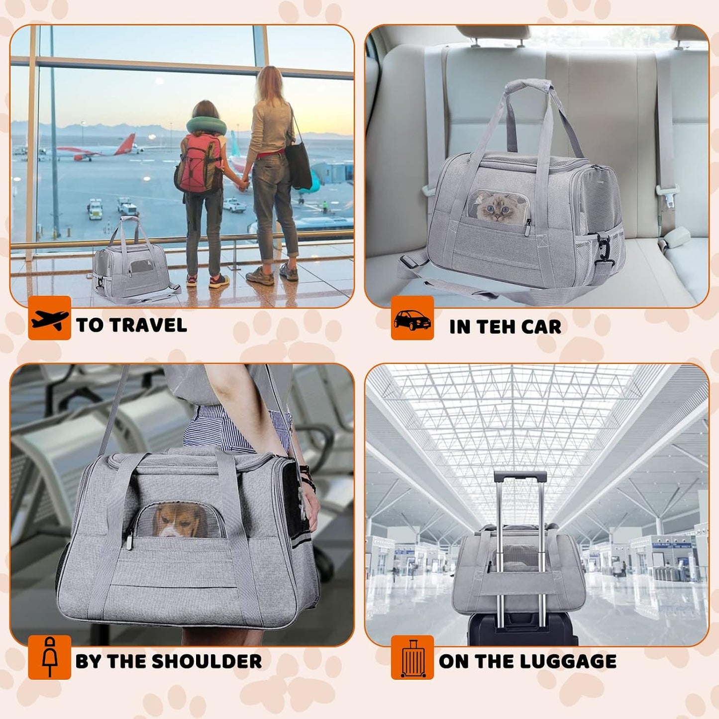 Soft Pet Carrier Bag for Cats and Dogs, Up to 20 lb