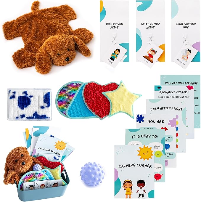 Calm Down Corner | Perfect for Classrooms | Sensory Calming Corner with Items for Kids | Education Calming Corner Kit with Posters, Solutions Wall, Sensory Toys, Fidget Tools | Special Education
