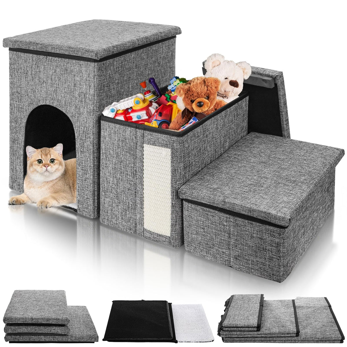 Dog Stairs for Small Dogs, 3 Tiers Dog Step with Storage - Image 1