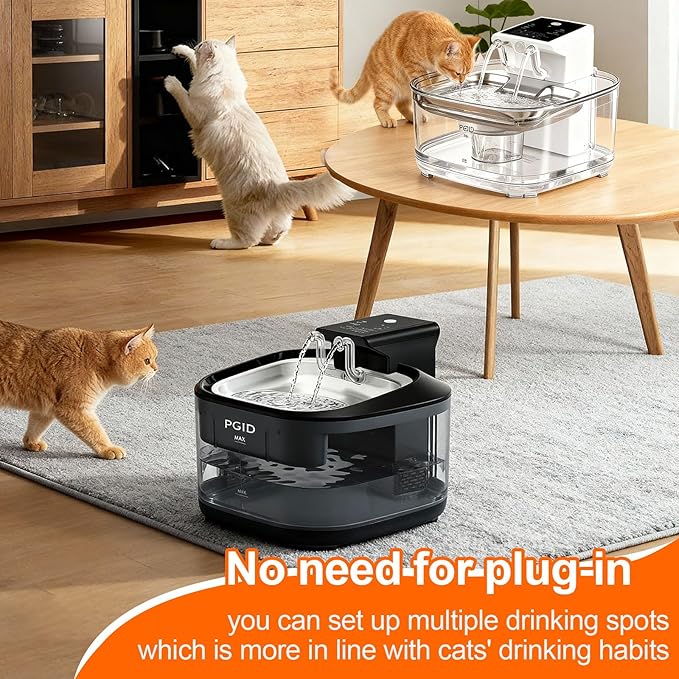 Cordless Cat Water Fountain, 5000mah Battery Rechargeable Pet Water Fountain, 108oz/3.2L Automatic Dog Water Fountains for Cats Dog Indoor Outdoor