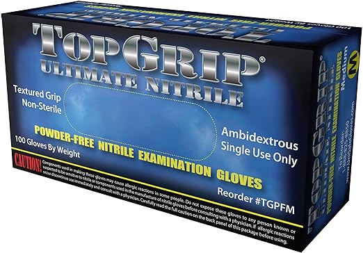 TopGrip Nitrile Exam Gloves, 6 Mil, Disposable, Powder Free, Textured, Case/1000, Medium