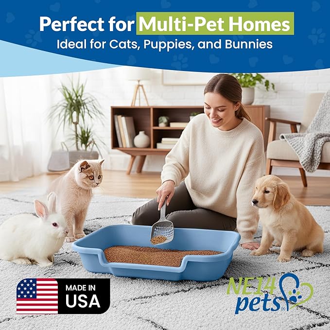 KittyGoHere Senior Cat Litter Box, Large Litter pan, Open Top Low Entrance Kitty Litter Box, Lightweight Low Entry Litters Box, Durable, Made in USA (2 Pack - Little Boy Blue)