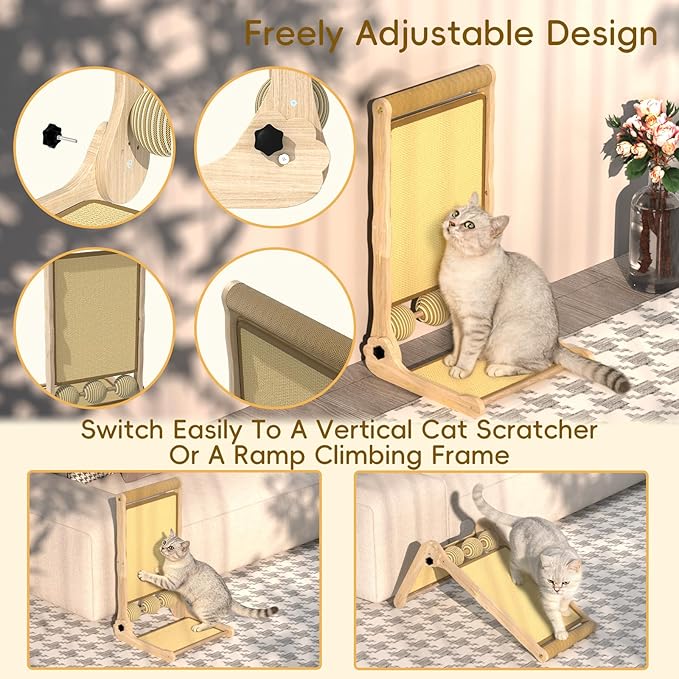 L-Shaped Cat Scratcher with Dual Sisal & Carpet Surfaces Reversible Vertical & Horizontal Scratching Board for Indoor Cats, Furniture & Wall Protector, Large Durable Modern Cat Scratcher Pad