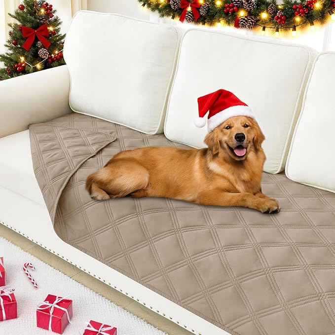 Smiry Waterproof Dog Bed Cover Blanket 30x70, Soft Reversible Pet Blanket, Washable Leakproof Cats Dogs Couch Cover for Sofa, Couch, Furniture, Lattice, Taupe/Taupe