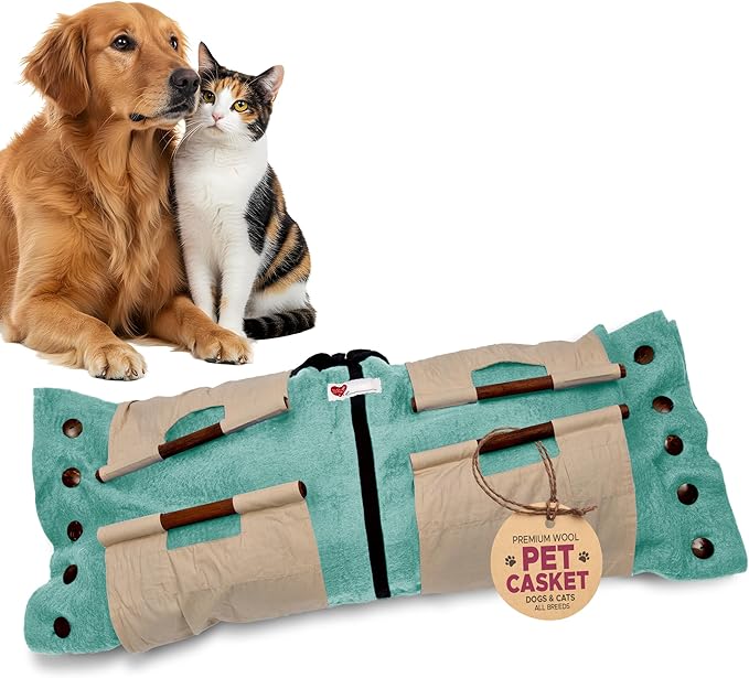 Cocoon® - Eco-Friendly Pet Burial & Cremation Ceremony Kit (Premium Wool) - Casket for Dogs and Cats (Choose Size & Color) (XL, Aqua)