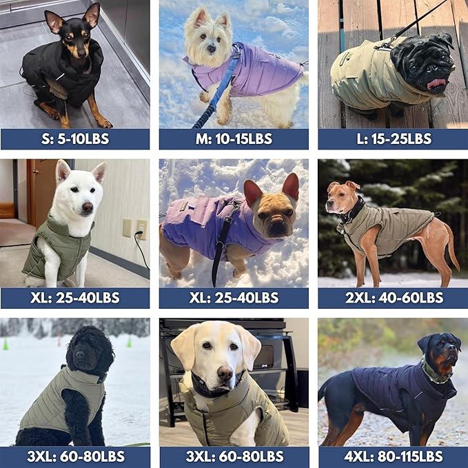 Spark Paws Dog Winter Jacket, Water-Resistant Coat, Warm Reflective Windproof Fleece-Interior, for Medium and Large Dogs - Red - 4XL