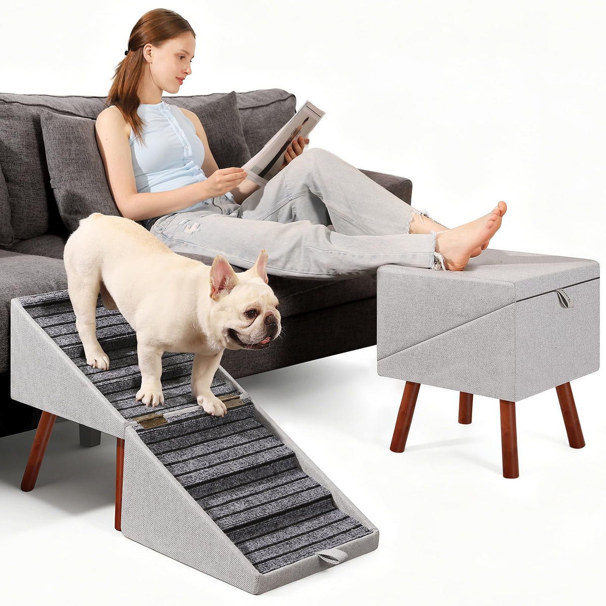 Dog Ramp for Couch Ottoman 2-in-1 Foldable Dog Stairs | Pet Essentials - Image 1