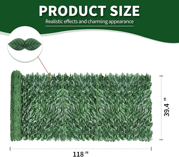 Artificial Ivy Privacy Fence Screen,39.4" X 118" UV-Anti Fake Leaves Plant Vine,Privacy Hedges Wall for Indoor Outdoor Garden Backyard Decor,Color Green Pineapple Leaves