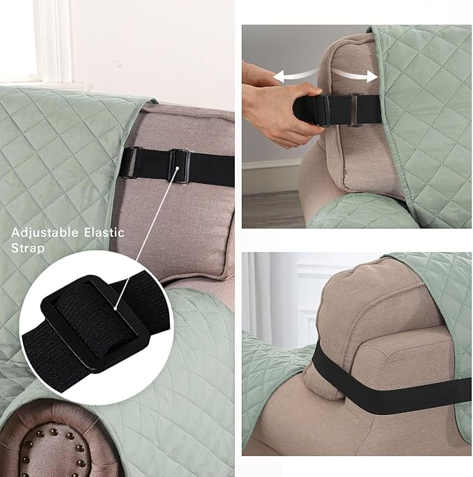 H.VERSAILTEX Reversible Loveseat Couch Cover for 2 Cushion Couch Water Resistant Furniture Protector for Pets Durable Large Cushion Protector with Elastic Strap(Oversized Loveseat, Desert Sage/Beige)