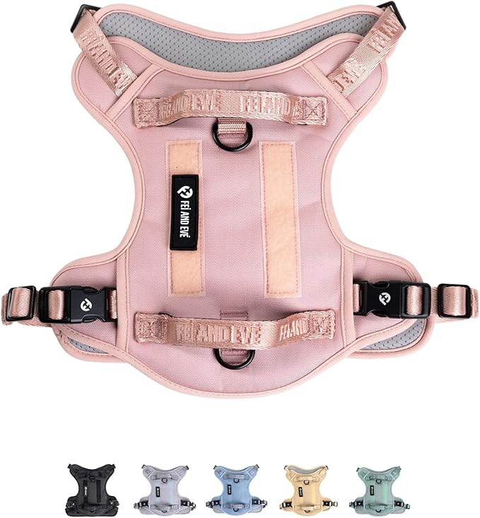 2025 New Edition, Fei & Eve Classic Dog Harness - Quick-Release Buckles | 3-Point No-Pull Control | Heavy-Duty 900D Nylon | Dual Safety Handles | Breathable Mesh | Adjustable Fit | Small,Pink