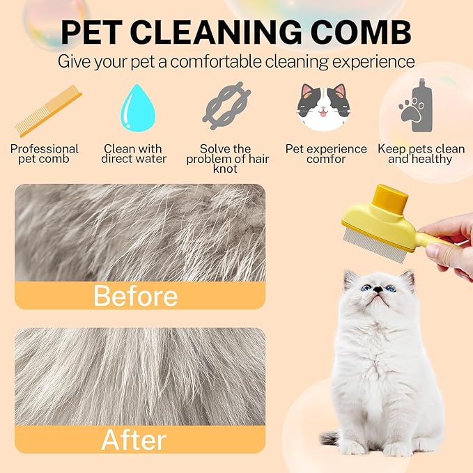 Pet Deshedding Comb with Long & Short Stainless Steel Teeth for Cats & Dogs - Effective Hair Removal & Shedding Control