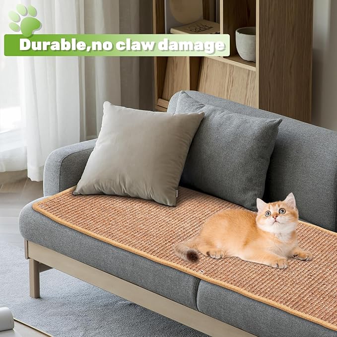 Natural Sisal Cat Scratcher Mat, Wall Scratcher Carpet, Cat Climbing Wall, Large Tall Scratching Post, Sofa Protector, Scratching Mat Pad for Indoor Cats (Brown, 39.3" Lx15.7 W, 1PC)
