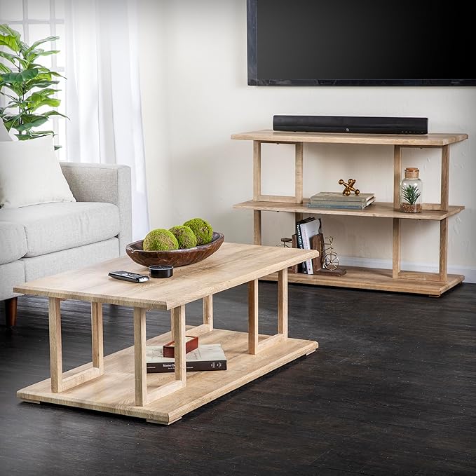 SEI Furniture Markworth Geometric 42" Wood ConsoleTable, Natural