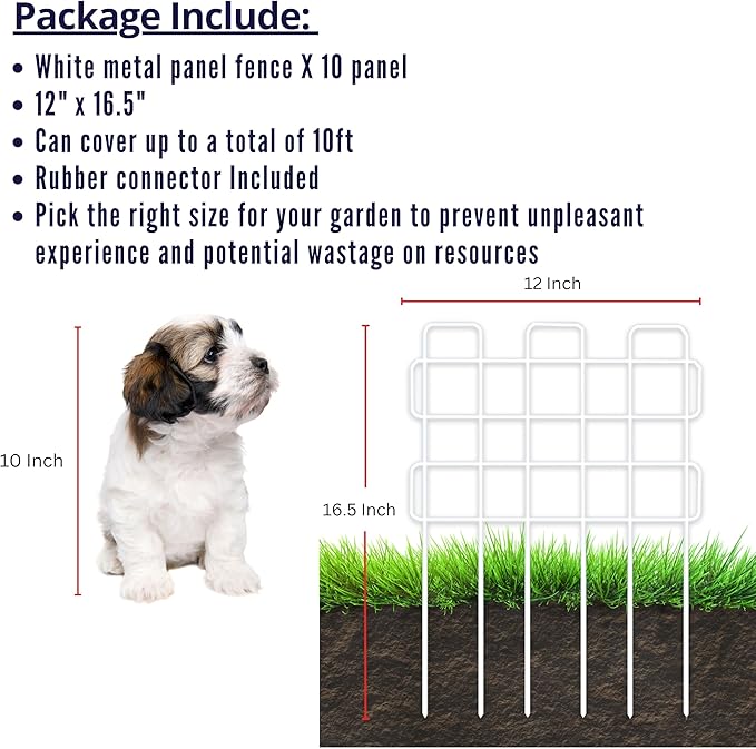 ShopLaLa Garden Fence Animal Barrier (10 Panels) 12in(L) x 16.5in(H) Small and Short Decorative Outdoor Dog Fence, Metal Fencing Plant Protectors from Pet Rabbit Landscape Yard, Wire Fences Border
