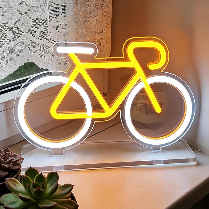 Bicycle Neon Sign Night Light - USB Powered Desk Lamp with 9-Level Brightness, Safe Soft Silicone LED Mood Lighting for Room Decor & Home Decor,Bedroom, Office，Aesthetic Gift for Cyclists & Home Decor Enthusiasts