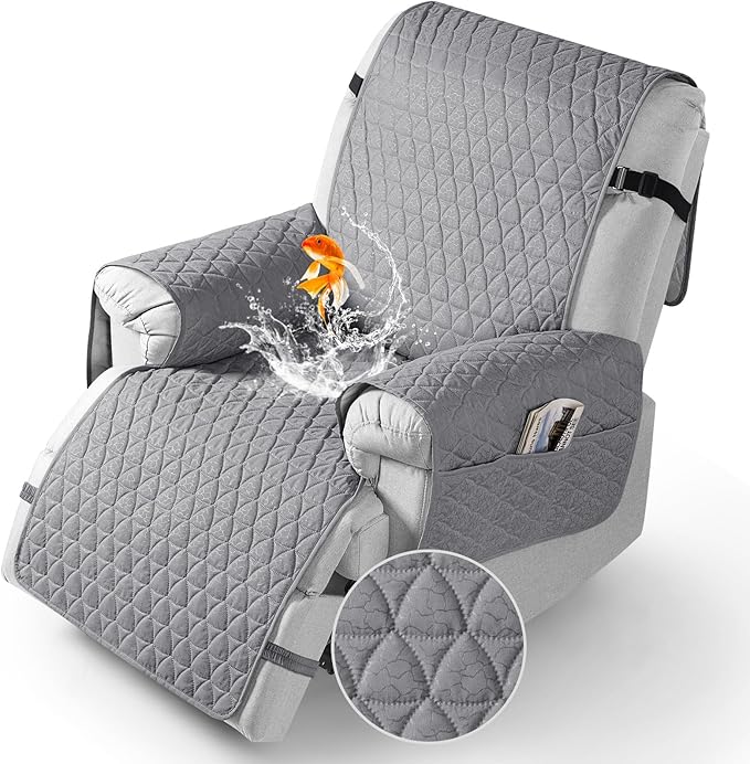 TAOCOCO 100% Waterproof Recliner Cover - Recliner Cover with Non-Slip Granule, Recliner Chair Covers with Elastic Band, Recliner Chair Covers for Reclining Chair(Light Grey, Large-28'')