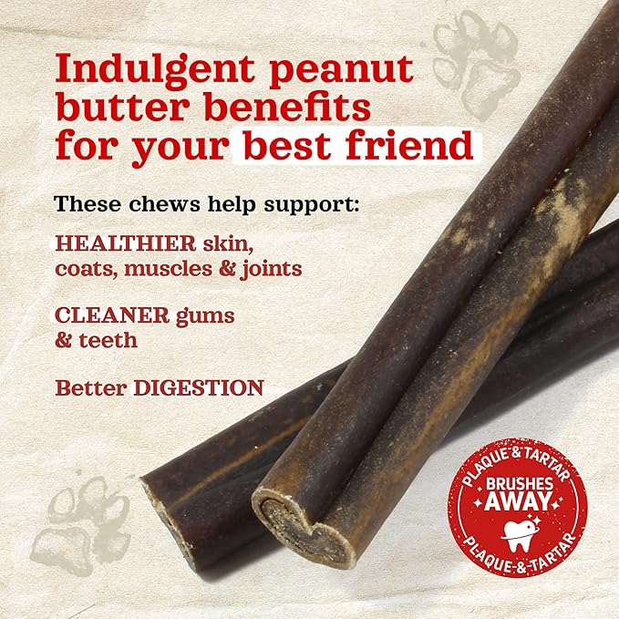 Natural Farm Peanut Butter Flavor Collagen Sticks for Dogs (12 Inch, 5 Pack), Long-Lasting Beef Collagen Sticks, Rawhide Alternative Chews with Chondroitin & Glucosamine, Low-Fat Dental Treats
