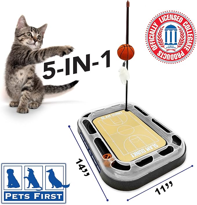 Cat Scratch Toy NCAA PENN State Nittany Lions REVERSIBLE Basketball Court Felt/Cardboard Cat Scratcher Toy Interactive Cat Ball Bell Tracks. 6-in-1 CAT TOY Cat Wand Poll CATNIP-FILLED Plush Basketball