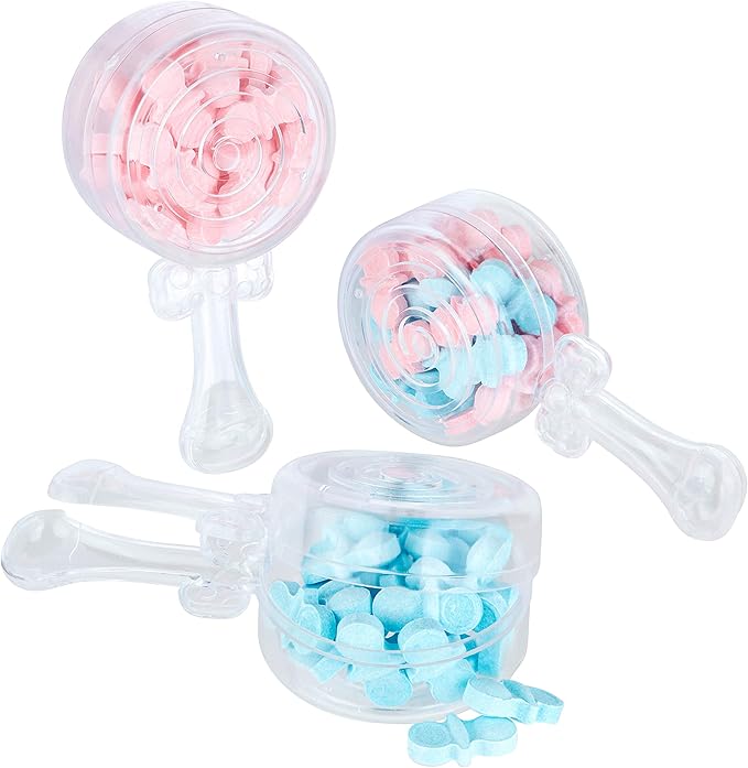 Hammont Baby Rattle Shaped Acrylic Candy Boxes - 12 Pack - 4.01"x1.88"x1.07" - Perfect for Weddings, Birthdays, Party Favors and Gifts | Designer Cute Clear Lucite Plastic Treat Containers