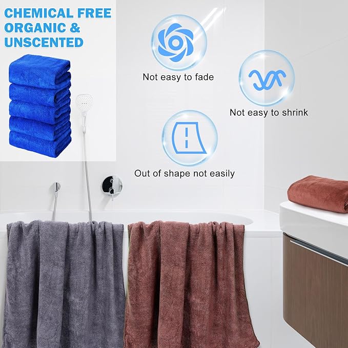 Newwiee 20 Pack Bulk Bath Towels Set, Large Quick Dry Bath Towels 55" x 28" for Spa, Gym, Salon, Hotel and Rental Use(Dark Blue, Coffee, Dark Purple, Gray)