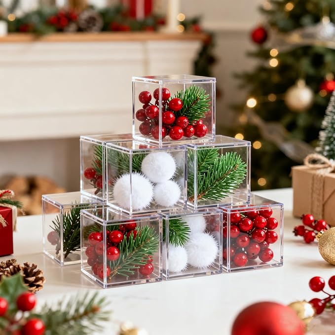 Acrylic Box Clear Acrylic Square Cube Display Boxes Multi-Purpose Container Clear Boxes with Lids for Gifts Weddings Valentine's Day Party Favors Jewelry Storage Box