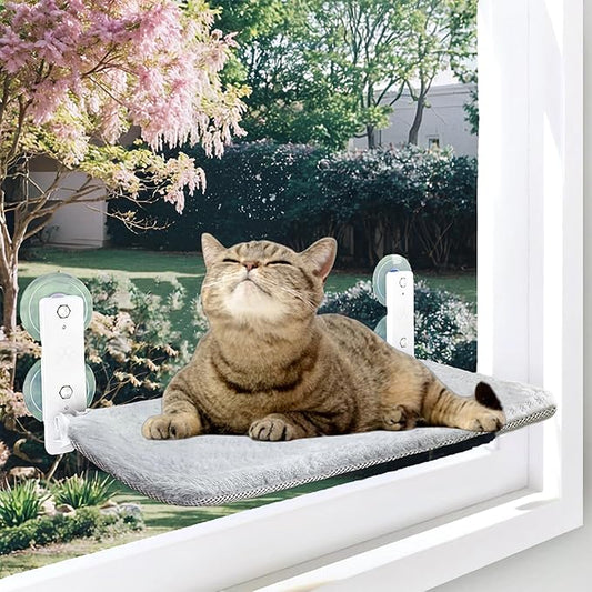 Cat Window Perch, Cordless Foldable Cat Hammock for Indoor Cats with Upgraded Suction Cups Strong Metal Frame Holds Up to 44lbs (M 1PC)