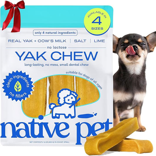 Native Pet Yak Cheese Himalayan Dog Chews - Long Lasting Dental Sticks for Small Breeds– 100% All Natural Himalayan Yak Chews for Small Dogs – Cheese Bone for Aggressive Chewers - 15 Per Pack
