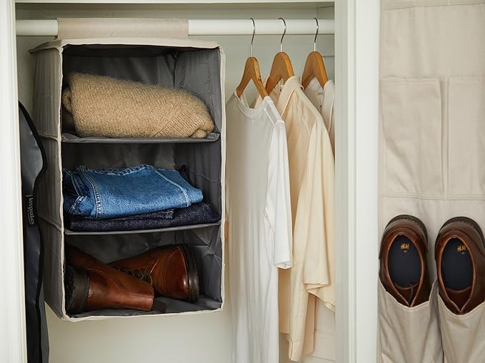 Covermates Keepsakes Hanging Closet Organizer - Heavy Duty Material, Sturdy Interior Shelves - Closet Storage, Beige Heather