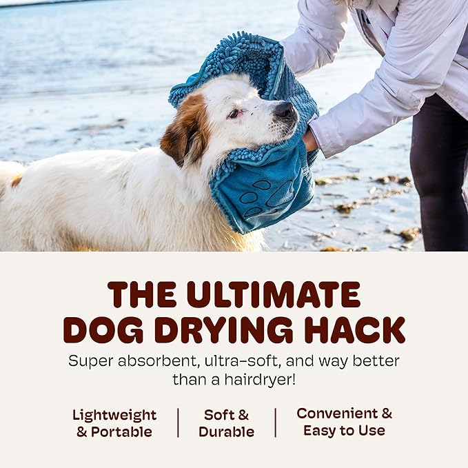 Dog Gone Smart The Dirty Dog Shammy - 2-Pack, Fast Drying Plush Shammy Towel with Dual Hand Pockets and Elastic - Super Absorbent Microfiber and Machine Washable - 31×13 in, Pacific Blue