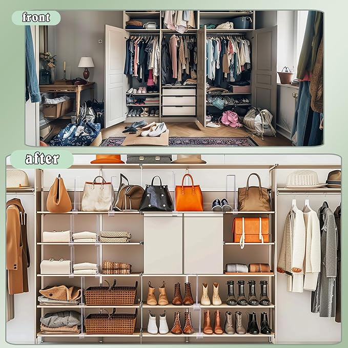 Shelf Dividers for Closet Organization, 12Pcs Closet Purse Organizeder Acrylic Shelf Dividers Purse Closet Organized Closet Dividers for Shelves Clear Shelf Dividers Shelf Separators in Closet (4Pcs)