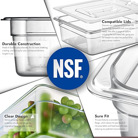 CURTA 6-Pack 1/2 Size 4" Deep NSF Polycarbonate Food Pans | Dishwasher & Freezer Safe Clear Container for Prep Tables, Buffet, Salad Bar, Commercial & Home Kitchen