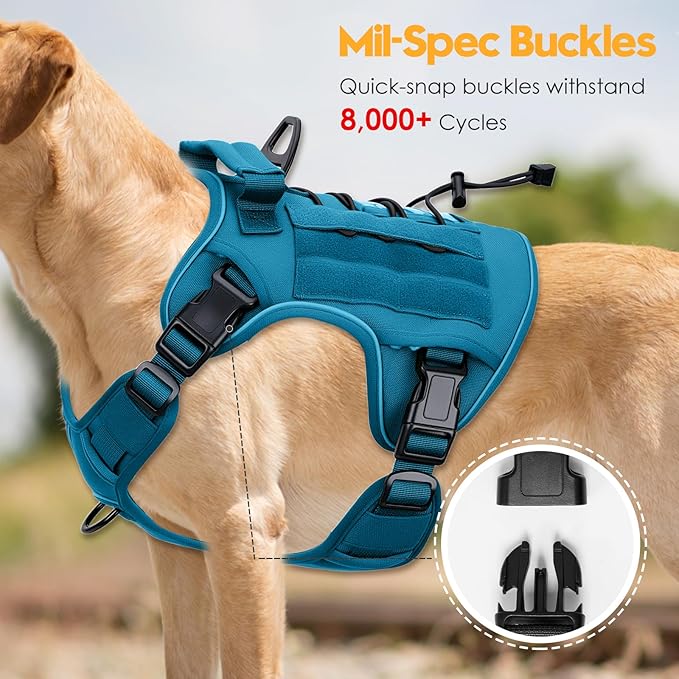 Heavy-Duty Tactical Dog Harness for Large Dogs, No Pull Adjustable Reflective Pet Vest with Molle System, K9 Military-Grade Control for Service Training, Outdoor & 10+ Breeds, Blue, XX-Large