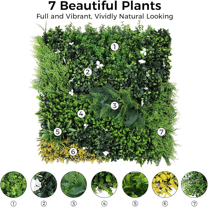 ANMINY 16Pcs Grass Wall Panels 10" x 10" Artificial Grass Plant Greenery Wall Backdrop 11 Sqft Thickened High-Density Faux Boxwood Panels Privacy Fence Hedge for Indoor Outdoor Party Wedding Garden
