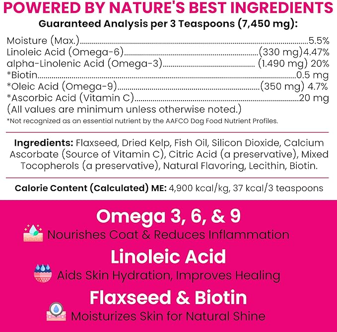 Omega 3 Powder for Dogs - 14 oz of Dog Powder Supplement for Skin and Coat - Made with Omega 3, 6, and 9 Fatty Acids, Biotin, and Vitamin C - Made in the USA