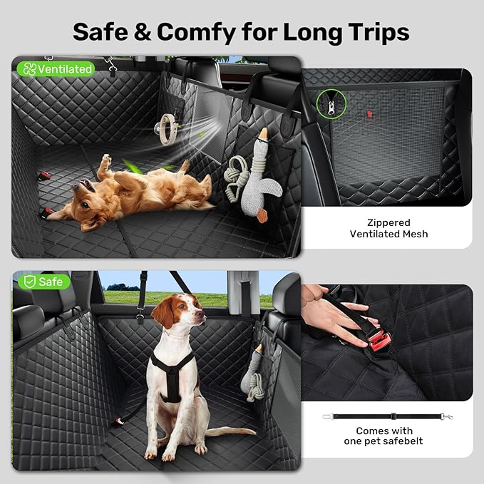 Zanch Heavy-Duty Dog Truck Seat Cover, Flat Solid Back Seat Extender for Multi Large Dogs, Hard-Base Supports 450 lb, Waterproof Hammock Protector, XL for Full-Size Crew Cab Trucks & SUVs, Green