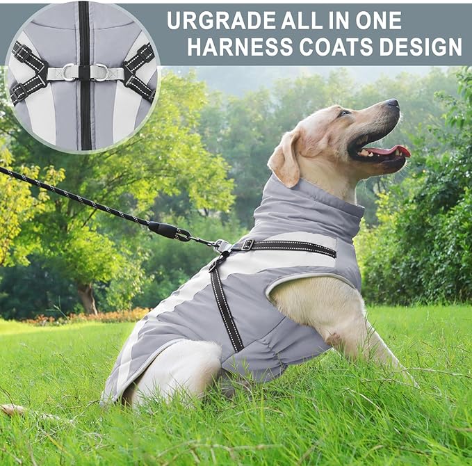 Mosucoirl Warm Dog Coats Vest, Waterproof Dogs Jacket Reflective Fleece Pet Winter Cold Weather Coat Dogs Clothes Cozy Snow Jackets Outfits for Small Medium Large Dogs Puppy