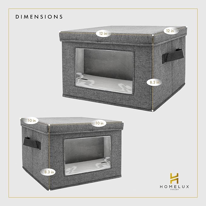 HOMELUX THEORY Hard Shell China Storage Containers for Dishes, 2pcs 12"x8" Plate Storage, Square Storage Containers with Lid, Heavy Duty Fine China Dish and Dinnerware Storage with 30 Felt Pads